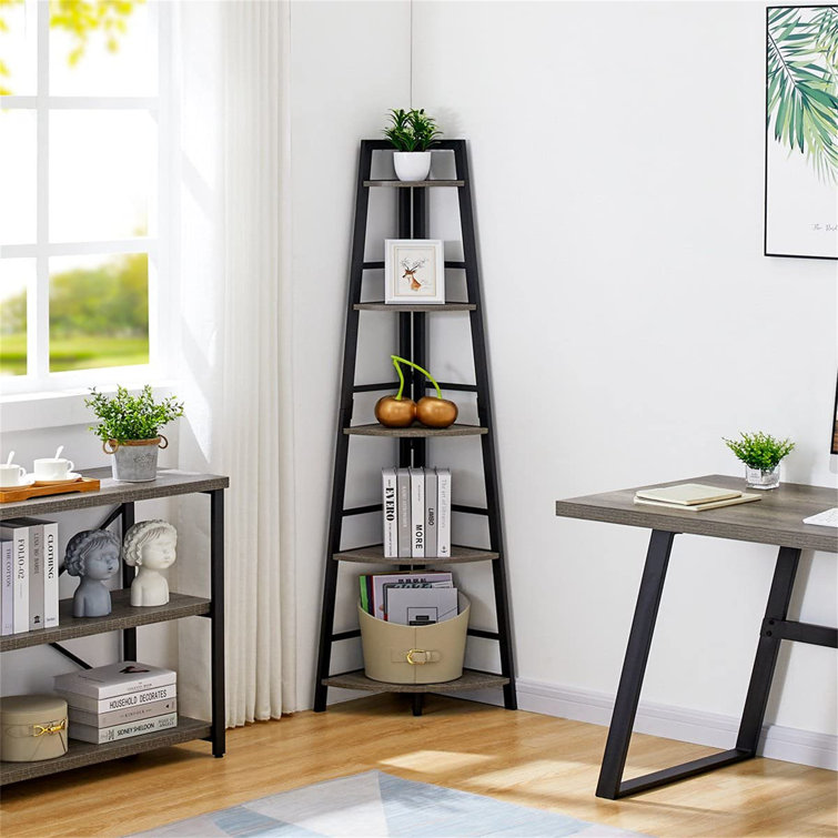 Dark wood top corner bookcase